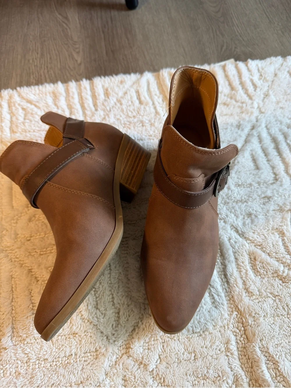 Women’s Brown Ankle Booties with Buckle Strap